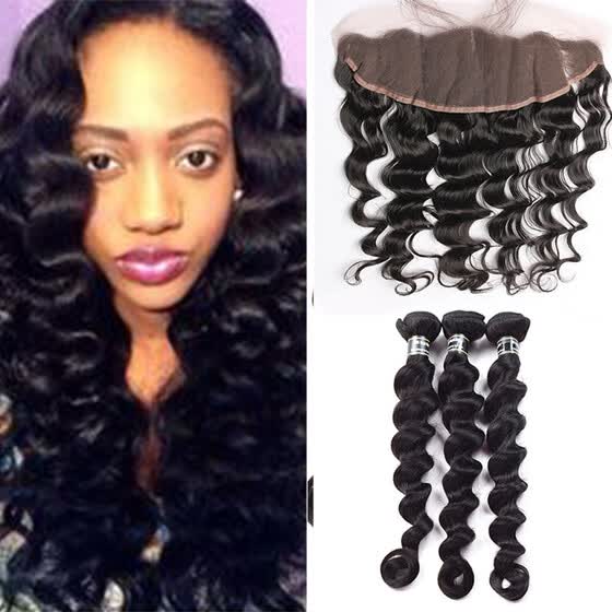 Shop 7a Peruvian Virgin Hair Bundles With Frontal Loose Wave Hair