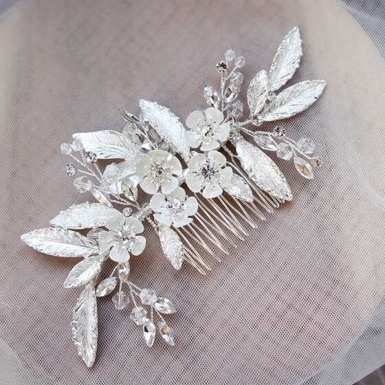 silver flower hair accessories
