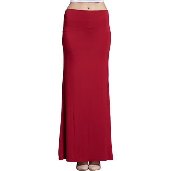 red fold over maxi skirt