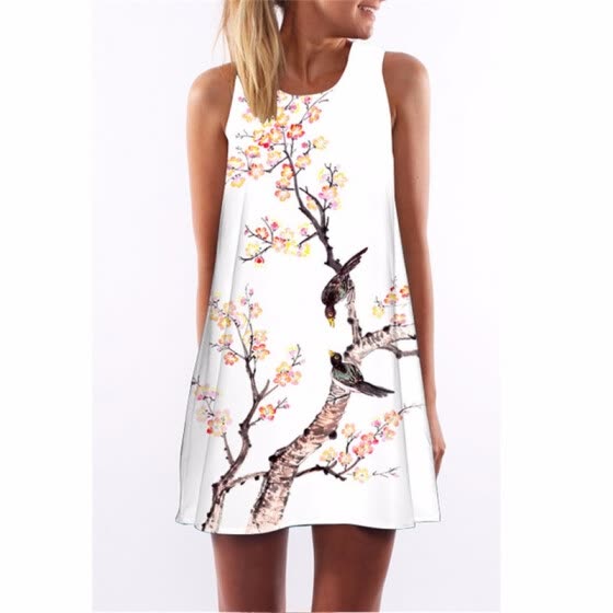 Shop Chiffon Summer Dress Floral Print Boho Dresses For Women Casual ...