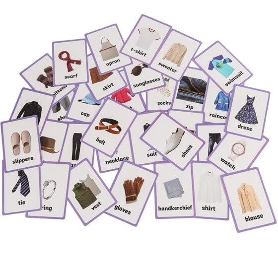 Shop 34pc Clothes Flash Cards English Word Learning Card Pocket