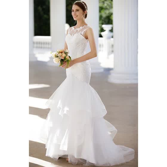 Shop Custom Mermaid Trumpet Illusion Neck Short Trailing Lace