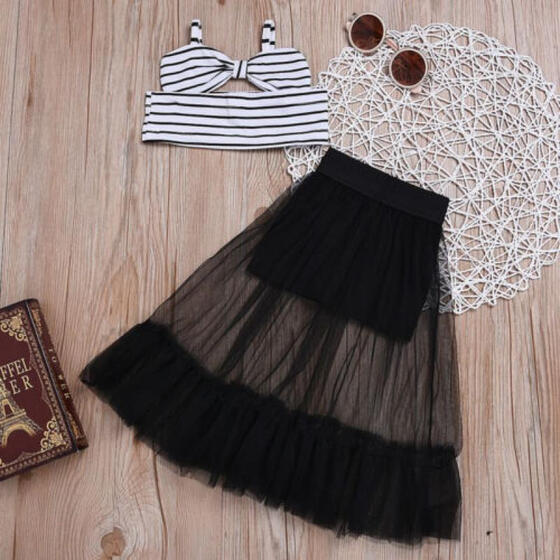 2Pcs Fashion Kids Baby Girls Off Shoulder Crop Tops Shorts Skirt Outfits Clothes