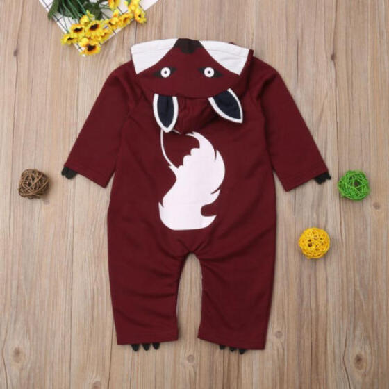 Newborn Infant Baby Boy Girl Fox Romper Hooded Jumpsuit Bodysuit Outfits Clothes