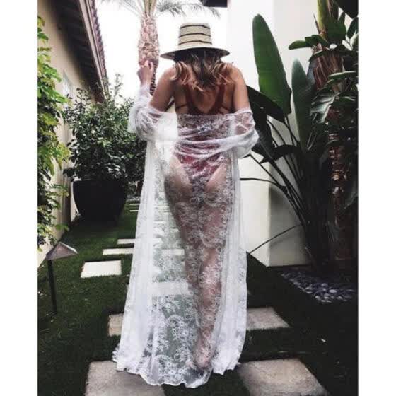 Shop Summer Women Long Beach Dress Swimwear Chiffon Cardigan