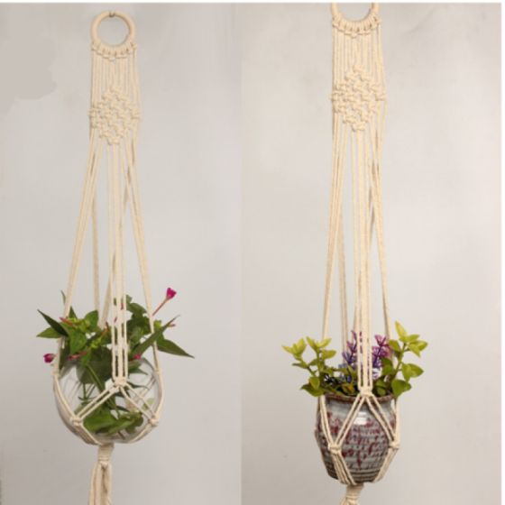 Pots Holder Macrame Plants Hanger Hanging Planter Basket Jute Braided Rope Craft