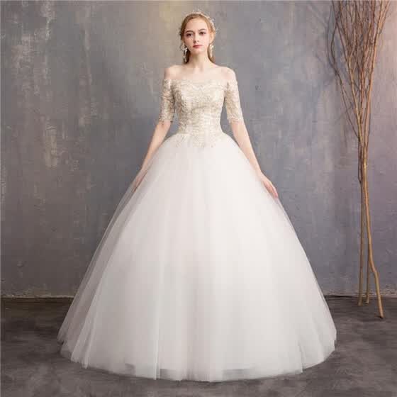 Shop Princess Colorful Wedding Dress Elegant Half Sleeve Boat Neck