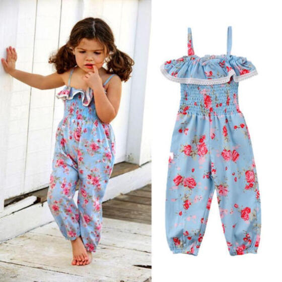US STOCK Toddler Baby Girls Floral Strap Romper Jumpsuit Playsuit Clothes Outfit