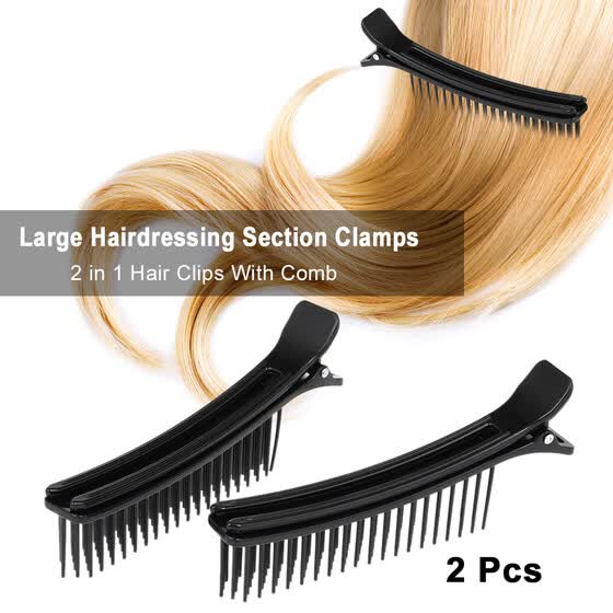Shop 2pcs Large Hairdressing Section Clamps 2 In 1 Hair Clips With