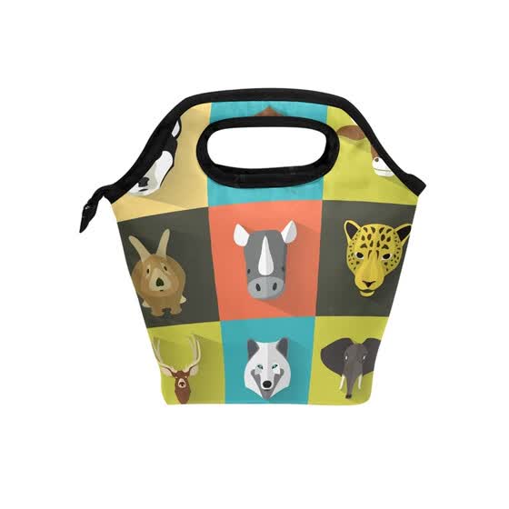 Lunch Bag Tote Grid Animals Travel Picnic Organizer Bag Tote Grid Animals Travel Picnic