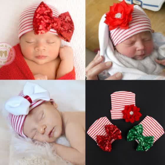 Newborn Toddler Kids Baby Knitting Cap Floral Bowknot Winter Warm Hat Head Wrap