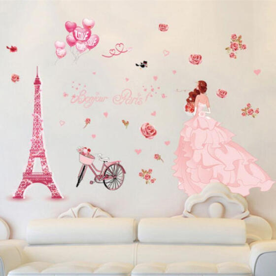 DIY Lovely Girl Art Wall Stickers For Kids Rooms PVC Wall Decals Home Decor