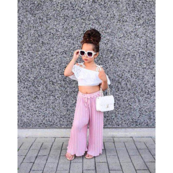 Toddler Kids Baby Girls Crop Top T-shirt Ripped Jeans Pants Clothes Outfits