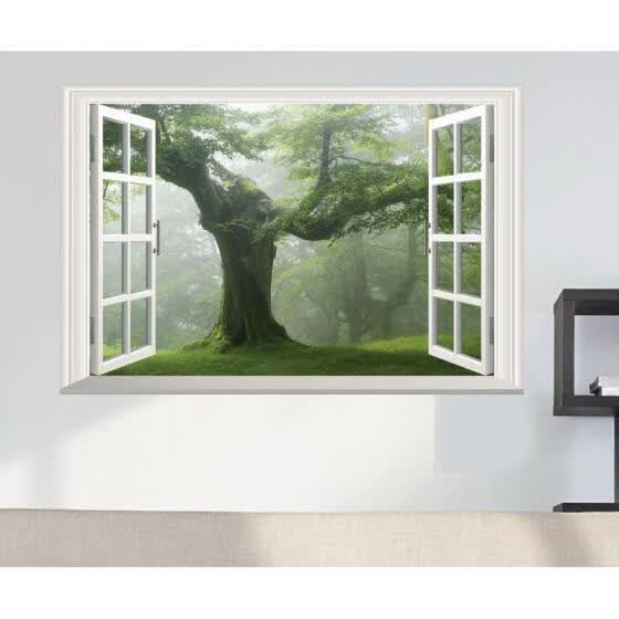 Shop Big Old Green Tree 3d Window Wall Art Sticker Vinyl Mural Home Room Decor Decals Online From Best Wall Stickers Murals On Jd Com Global Site Joybuy Com