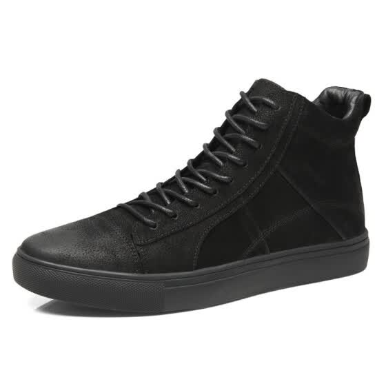 high cut black leather shoes