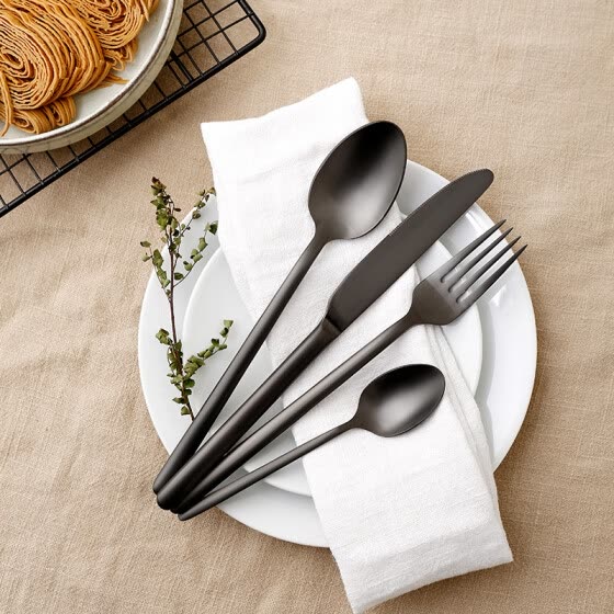 J.ZAO Western tableware set 304 stainless steel cutlery spoon set of 4 (black)