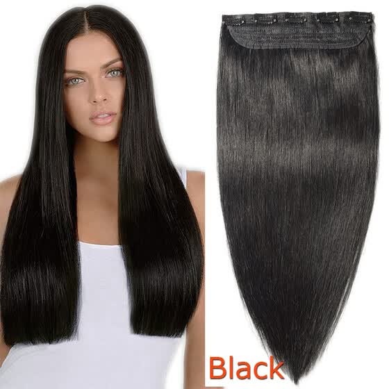 Shop 16 24inch Human Hair 3 4 Full Head 1 Piece 5 Clips Long Thick