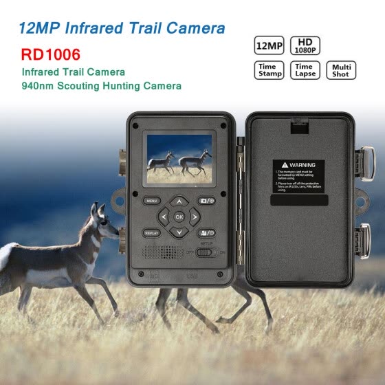 Outdoor & Camping Accessories Game And Trail Camera 12MP Full HD 1080P Time Lapse 65ft 120 Degree Wide Angle Infrared IR