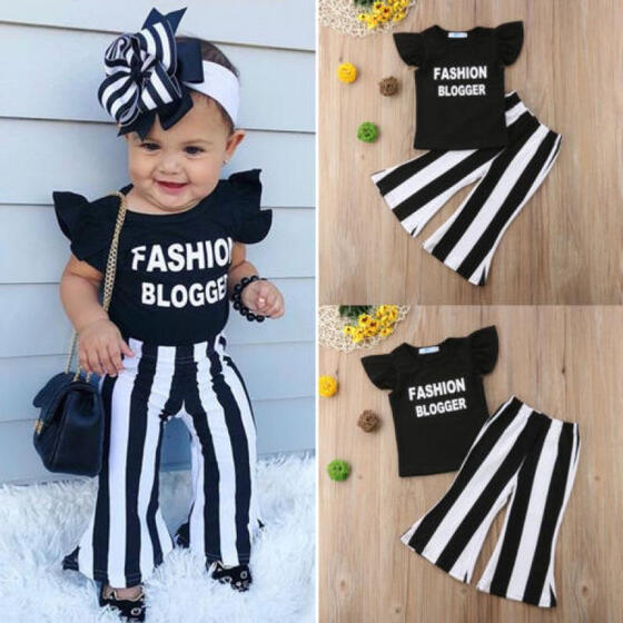 Toddler Kids Girls White Dress Blue Flared Pants Cotton Clothes Outfits /& Sets