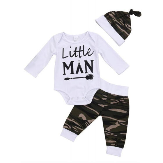 Newborn Toddler Baby Boy Girl Romper Tops Pants+hat 3Pcs Outfits Set Clothes