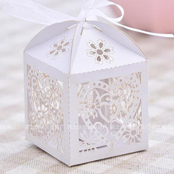 50Pcs Love Heart Laser Cut Candy Favor Gift Boxes W//Ribbon For Wedding Party