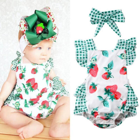 Newborn Baby Girls Romper Jumpsuit Bodysuit Infant Headband Clothes Outfits Set
