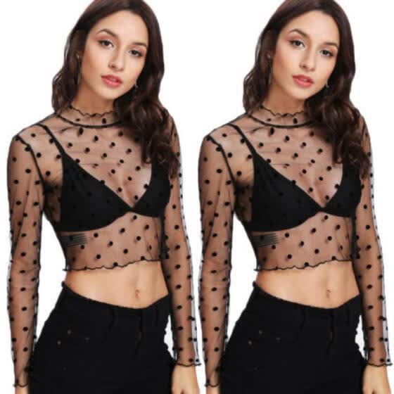 lace mesh long sleeve top