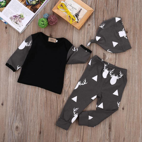 Pants Leggings Hat 3pcs Outfits Set Newborn Baby Boys Clothes Deer Tops T-shirt