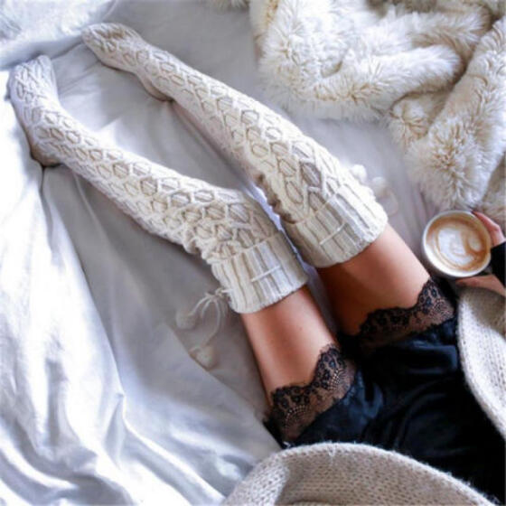 Women Cable Knit Extra-Long Boot Socks Over Knee Thigh High School Girl Stocking
