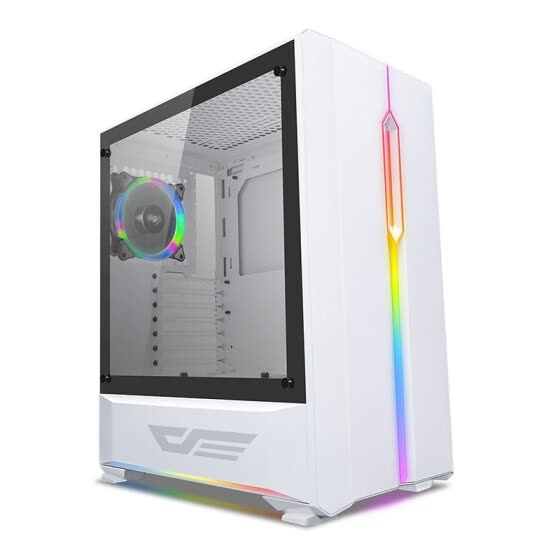darkFlash T20 ATX Mid-Tower Desktop Computer Gaming Case USB 3.0 Ports Tempered Glass Windows with 1pcs 120mm LED Rainbow Fan Pre-Installed (White)