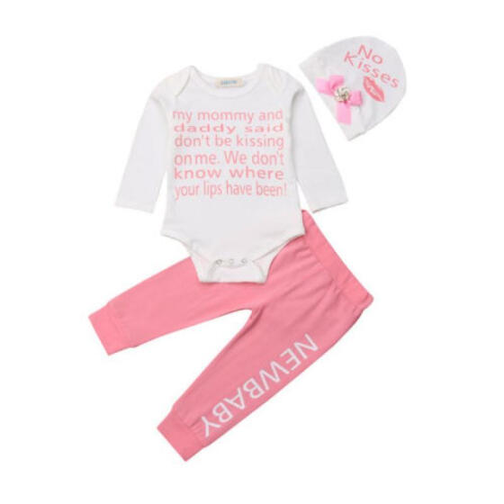 3PCS Newborn Infant Baby Girl Outfits Clothes Set Romper Bodysuit+Pants Leggings
