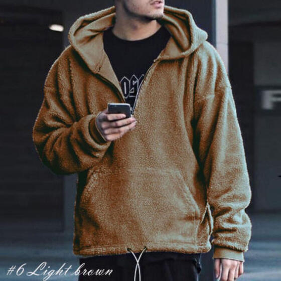 Men Casual Fluffy Fleece Coat Cardigan Hooded Sweatshirt Hoodie Jackets Outwear