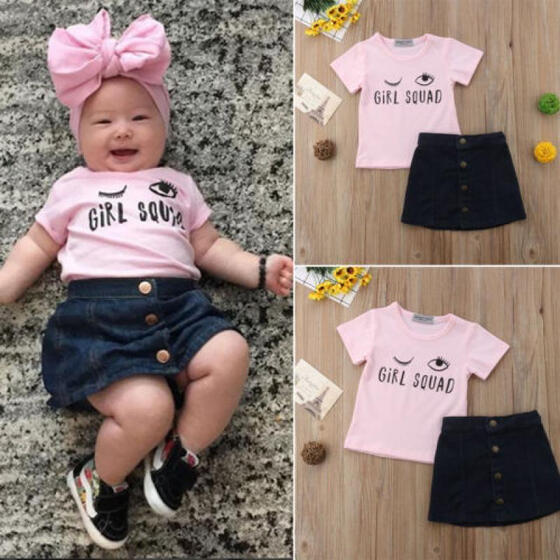 UK NEW Baby Toddler Kid Baby Girl Top T-shirt+Skirt Dress Outfit Set 2pcs Set