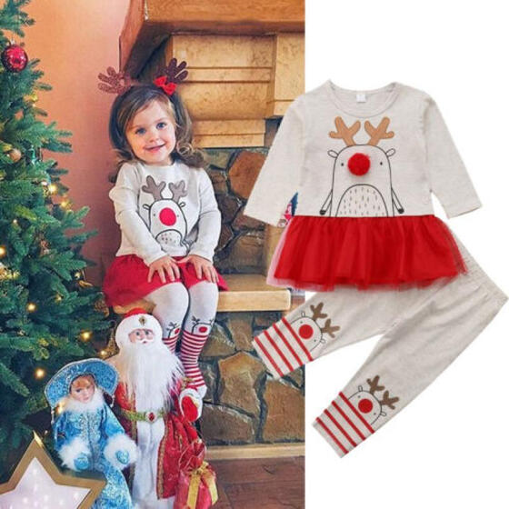 Newborn Toddler Baby Kid Girl Santa Tops Dress Pants Leggings Outfits Clothes US