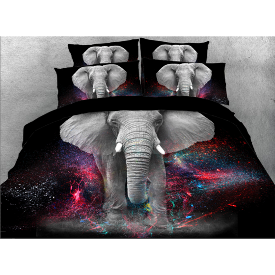 Shop 3d Elephant Galaxy Printed 4 Piece Black Bedding Sets Duvet