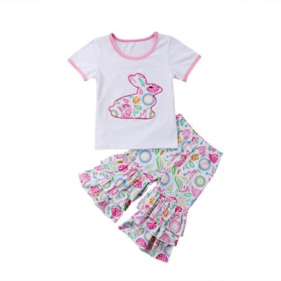 Fashion Toddler Kid Baby Girl T-shirt Tops Floral Pants 2pcs Set Outfit Clothes