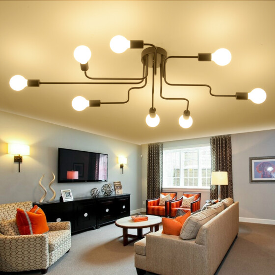 8 Way E27 Vintage Ceiling Light Modern Living Room Industrial Metal Pendant Lamp