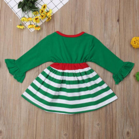 Toddler Kids Baby Girls Deer Striped Princess Dress Christmas Outfits Clothes