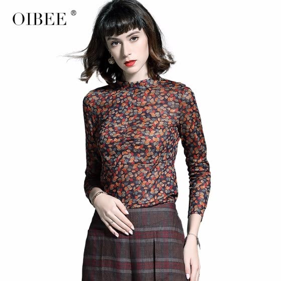 Shop Oibee18 Autumn And Winter Women S New Half High Collar Long Sleeved Slim T Shirt Fashion Floral Autumn Small Shirt Long Sleeve Online From Best T Shirts On Jd Com Global Site Joybuy Com
