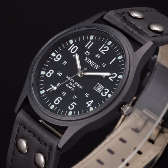 fashion faux leather mens analog quarts watches blue ray men wrist watch 2018 mens watches top brand luxury casual watch clock