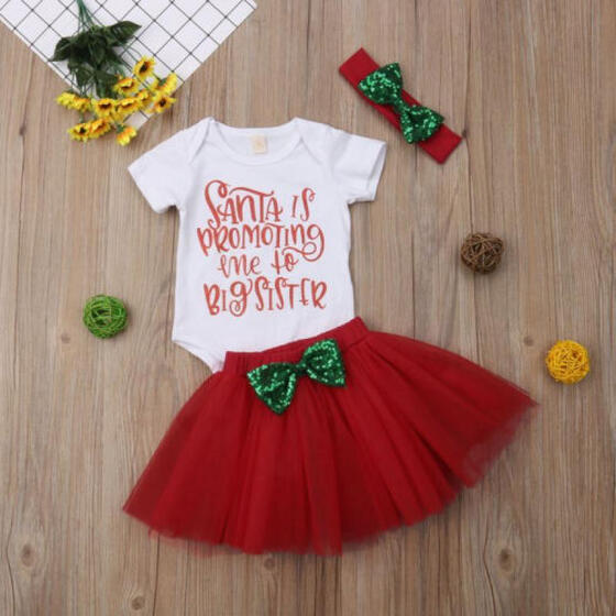 US Toddler Infant Baby Girl Xmas Tops Romper Bodysuit Tutu Skirt Outfits Clothes