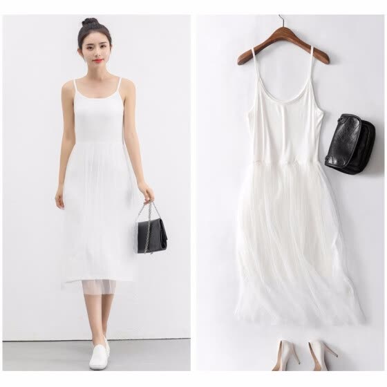 Sexy Spaghetti Strap Patchwork Mesh Dress Summer Women Gauze Lace Sling Casual Dresses Sundress Party