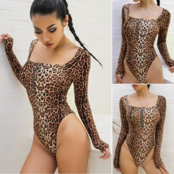 leopard print long sleeve swimsuit