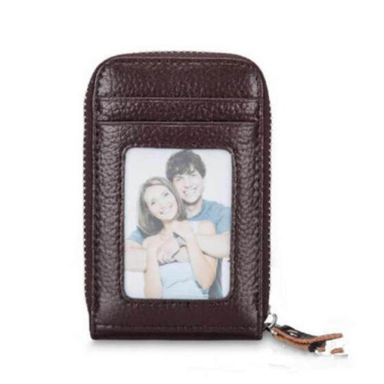 RFID Blocking Mens Genuine Leather Wallet Credit Card Holder Zipper Pocket