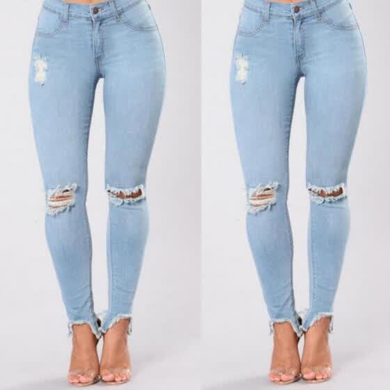 high waisted ripped stretch jeans