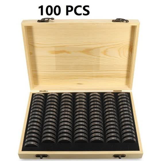 Pine Home Wood Coin Holder Storage Box f// Collectible Commemorative Storage Case