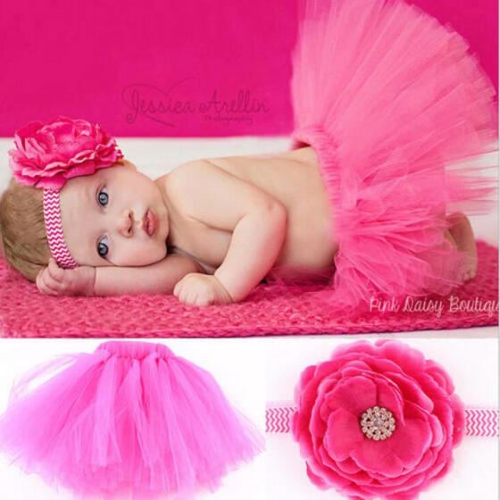 Hot Pink Newborn Tutu Photo Prop with Headband