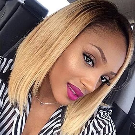 Shop Ombre Full Lace Wig Silky Straight Human Hair Blonde Bob Full