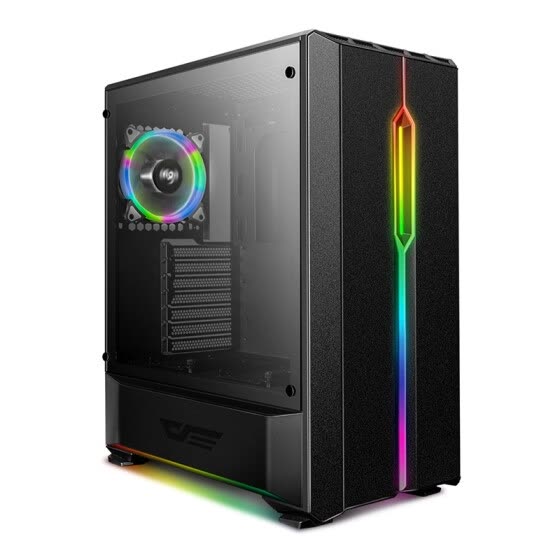 darkFlash T20 ATX Mid-Tower Desktop Computer Gaming Case USB 3.0 Ports Tempered Glass Windows with 1pcs 120mm LED Rainbow Fan Pre-Installed (Black)