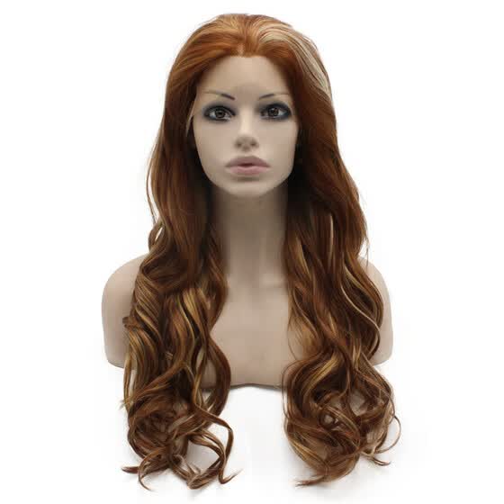Shop Iwona Synthetic Hair Lace Front Long Wavy Blonde Highlight